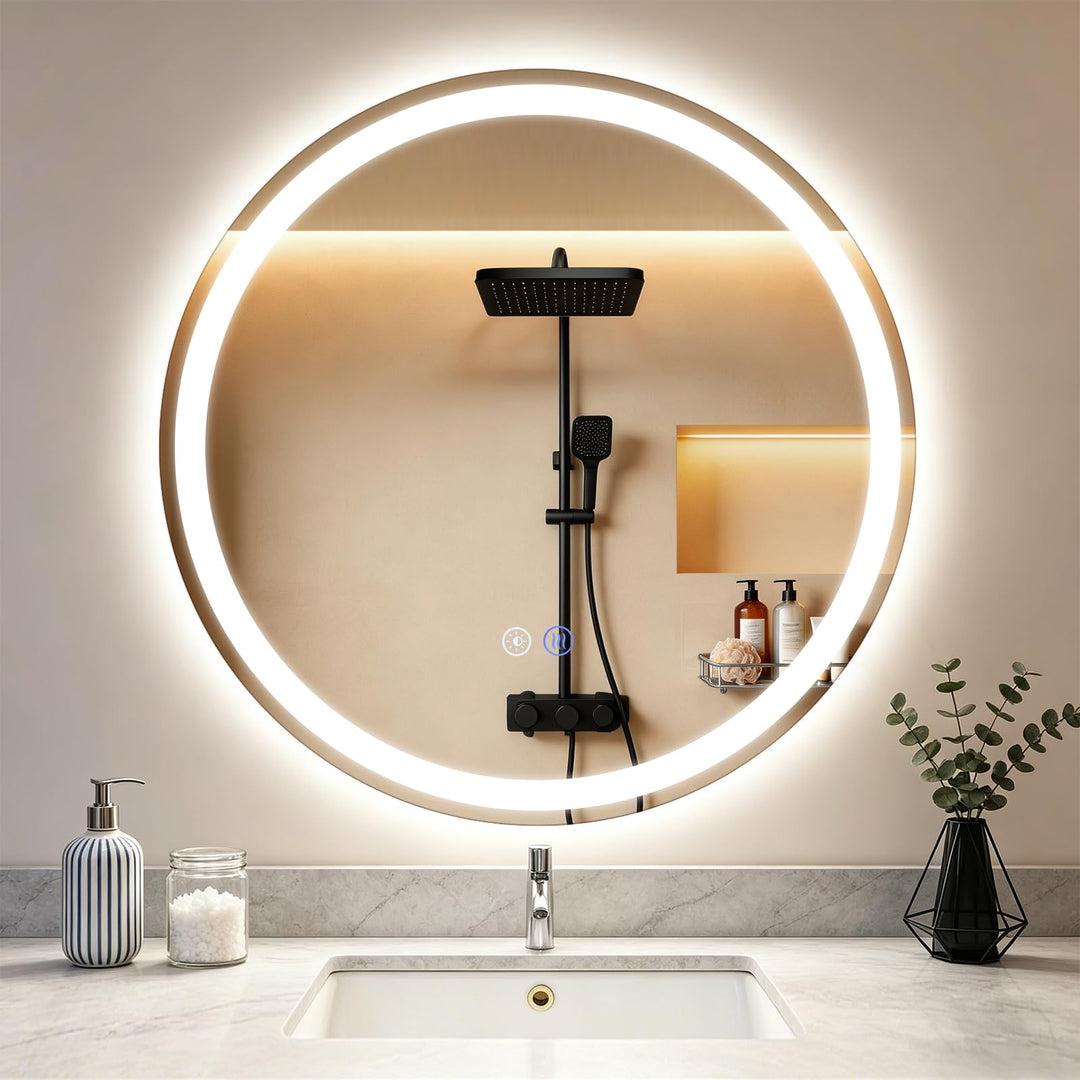 Spiegel Badezimmer Badspiegel mit Beleuchtung - LED Badezimmerspiegel Rund Wandspiegel Bad IP44 mit