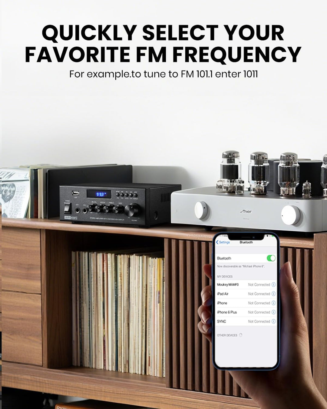 Moukey Verstärker Home Audio, 2.0-Kanal-Stereo-Receiver mit Bluetooth 5.3, Vollfunktionsfernbedienun