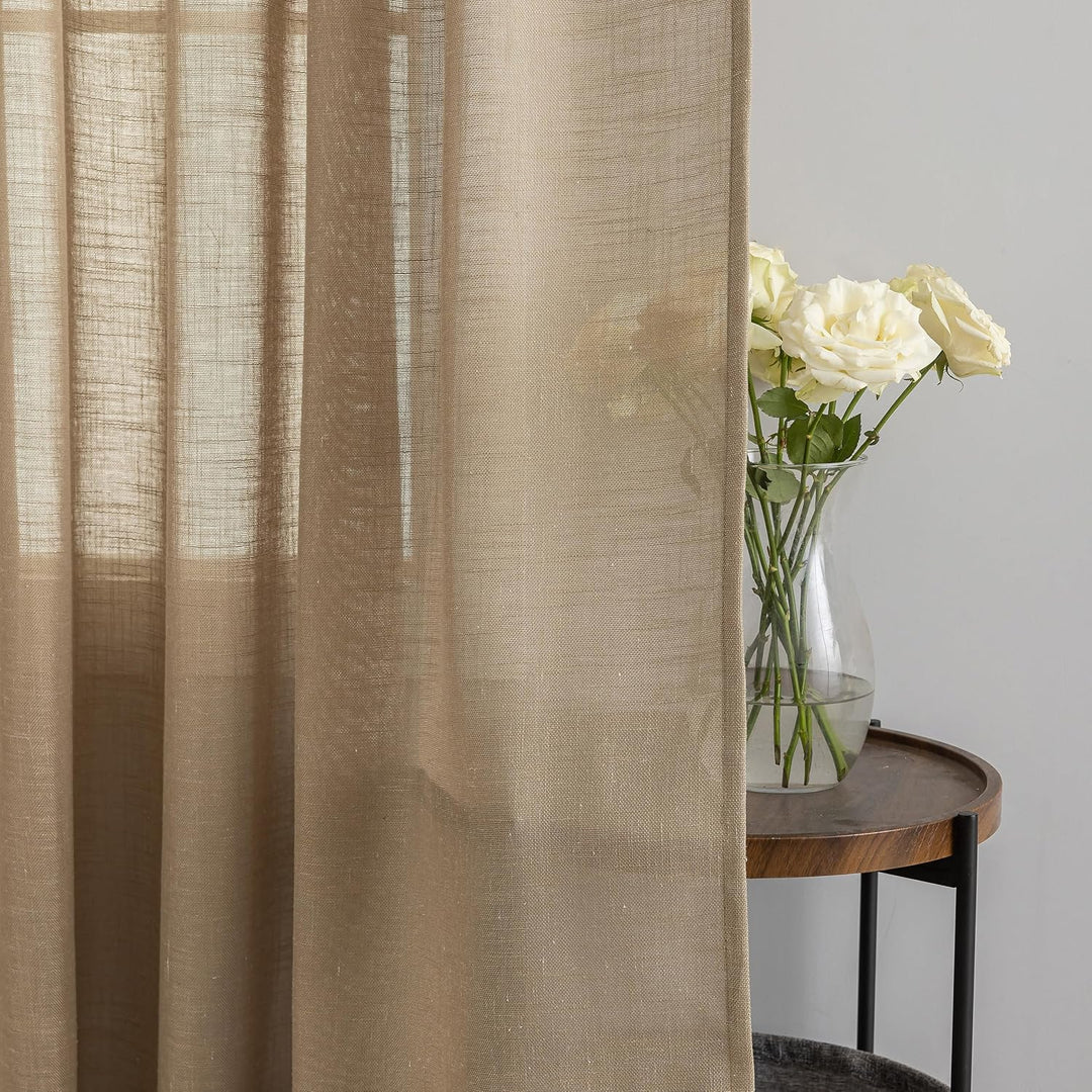 VOILYBIRD Natürliche Leinenstruktur Vorhänge mit Ösen Leinen Gardinen für Schlafzimmer 2er Set (HxB