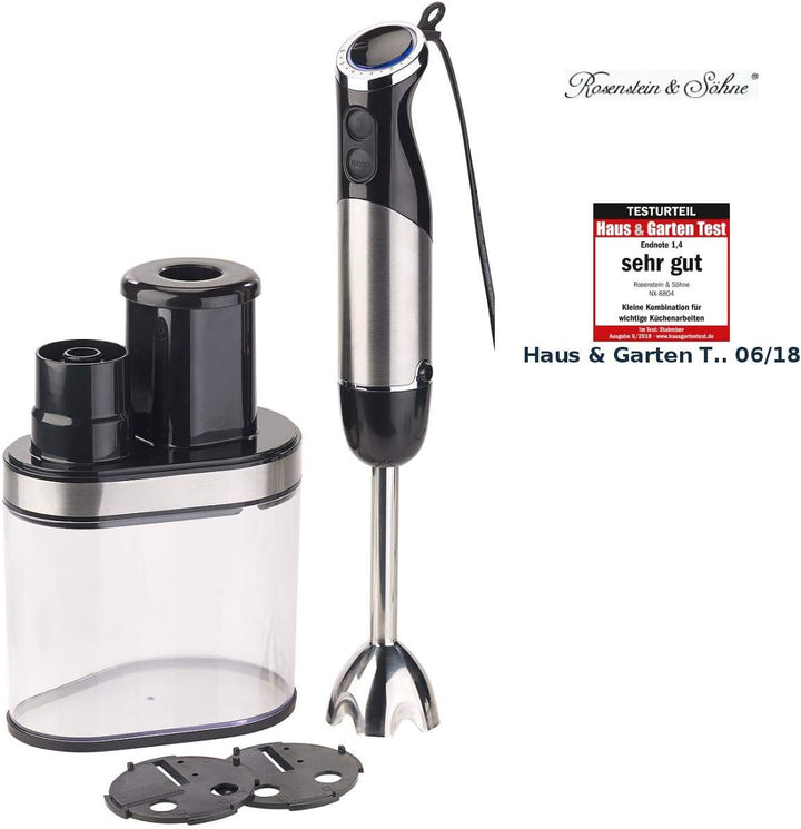 Rosenstein & Söhne Mixstab: Elektrischer 2in1-Stabmixer und Spiralschneider, 400 Watt, Edelstahl (Kü