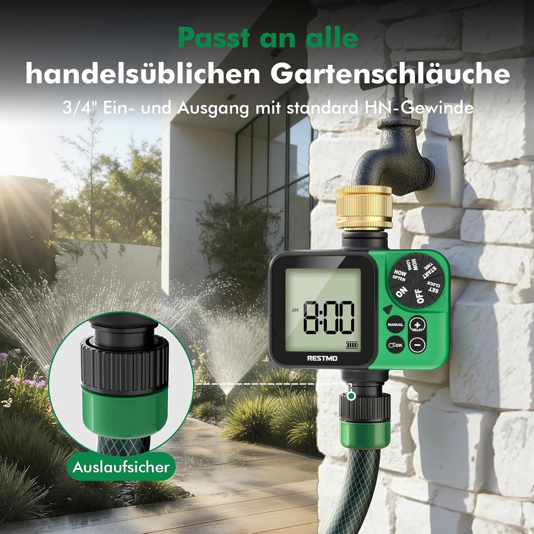 RESTMO 1-Zonen Bewässerungscomputer, Bewässerungsuhr für Garten | grosses Display, automatisch/manue