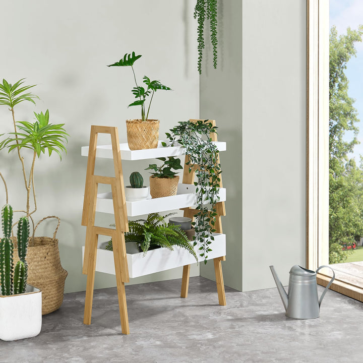 [en.casa] Pflanzenregal Hitra Stapelregal aus Bambus 3-TLG. Blumenregal Standregal mit 3 Ablagen Wei