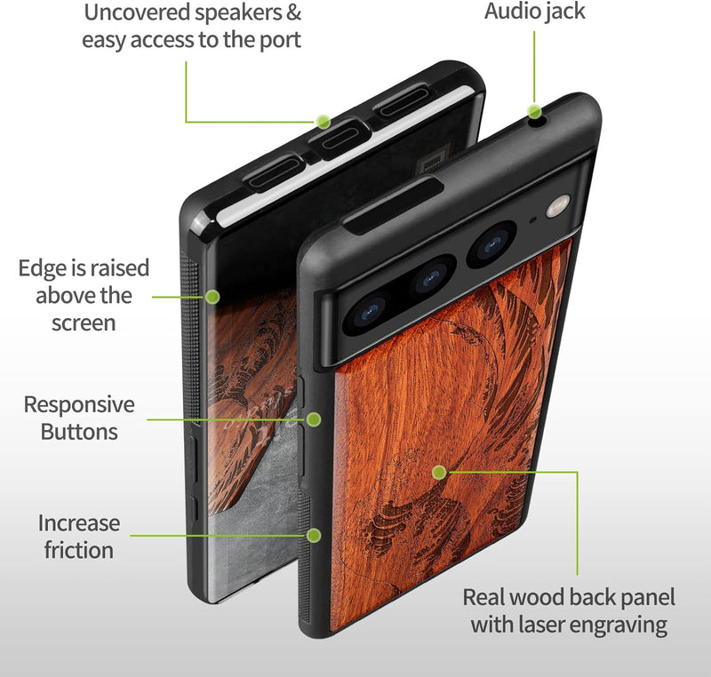 Carveit Handyhülle für Google Pixel 7 Pro Case [Holz und TPU Silikon Hybrid hülle] Stossfeste Stosss