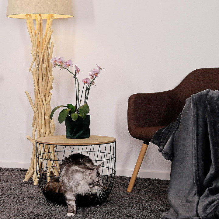 lionto Katzentisch Beistelltisch Couchtisch Korbtisch mit Katzenöffnung abgerundet abgerundete, abge