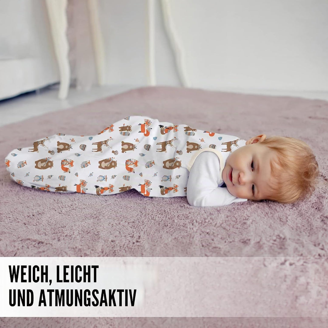 Mama Cheetah Baby Schlafsack, 0.5 TOG 100% Bio-Baumwolle, Ideal für den Sommer, Sommerschlafsack für