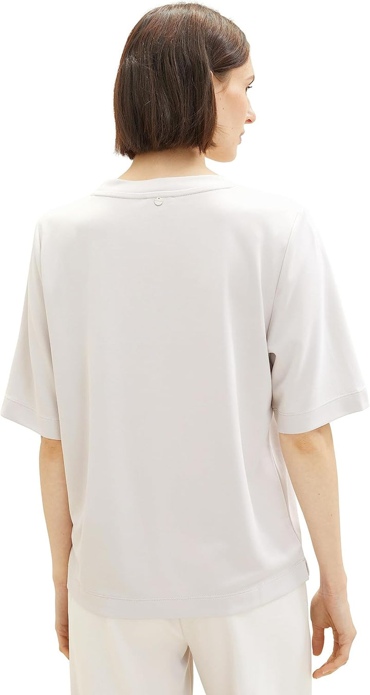 TOM TAILOR Damen Basic T-Shirt mit V-Ausschnitt M 16339 - Clouds Grey, M 16339 - Clouds Grey