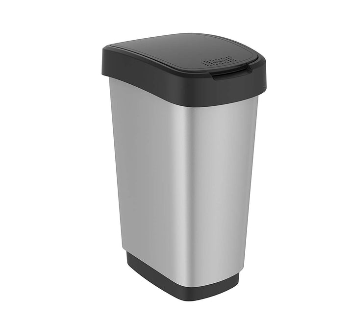 Mülleimer 50l mit Deckel Silber, Silber