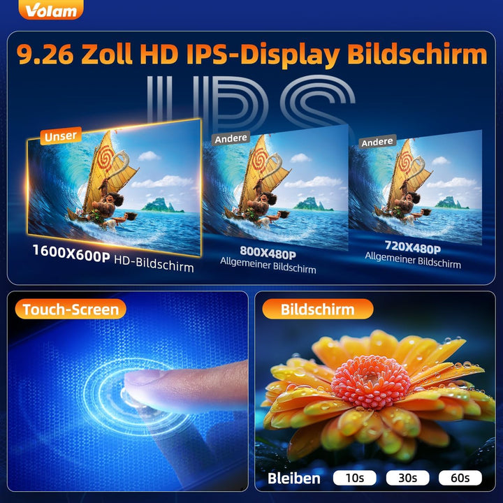 Volam 9.26 Zoll CarPlay Bildschirm,Tragbares Autoradios kompatibel mit Apple CarPlay&Android Auto,Ca