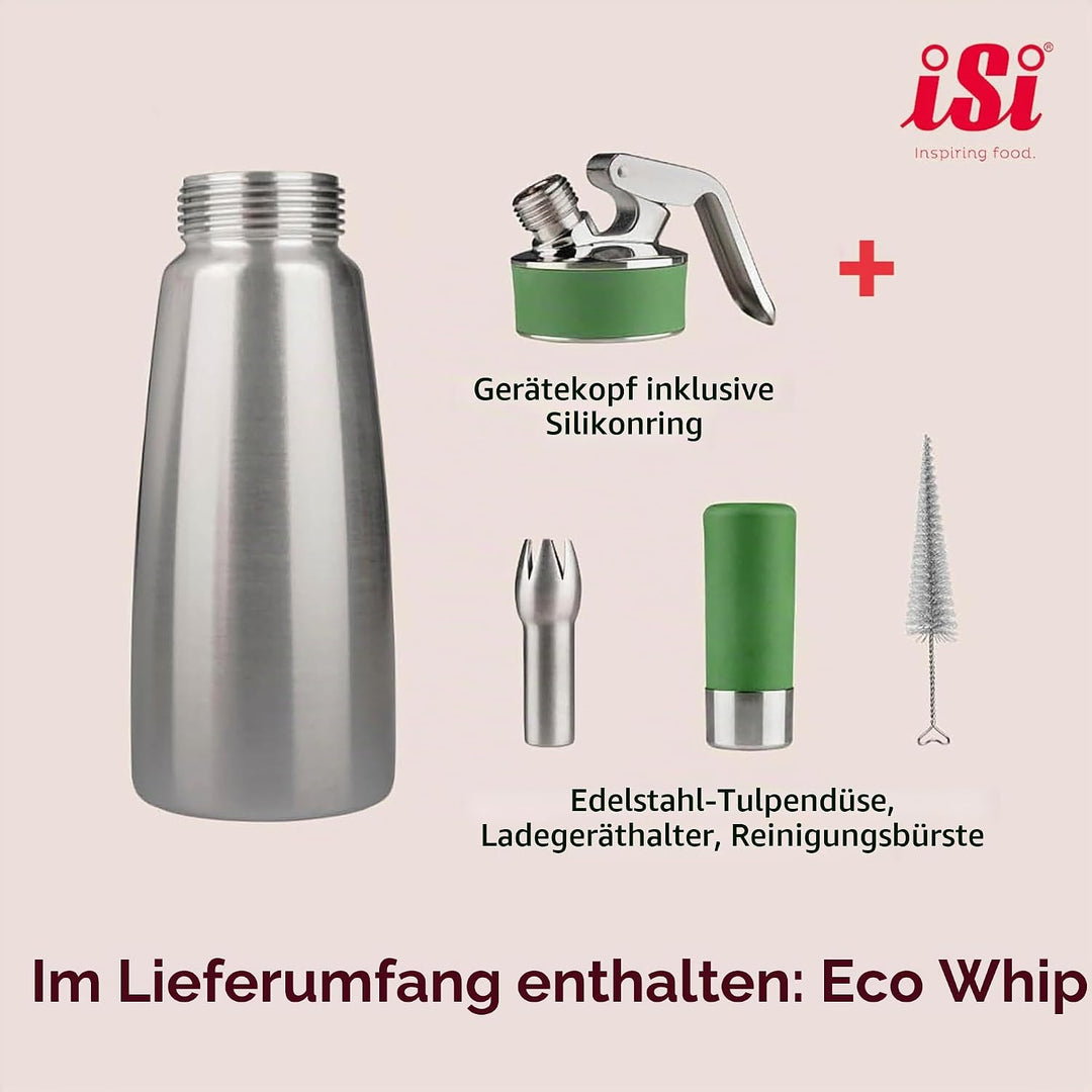 iSi Sahnespender Green Whip für vegane und tierische Schlagsahne - 1L - Sahnesyphon aus rostfreiem E