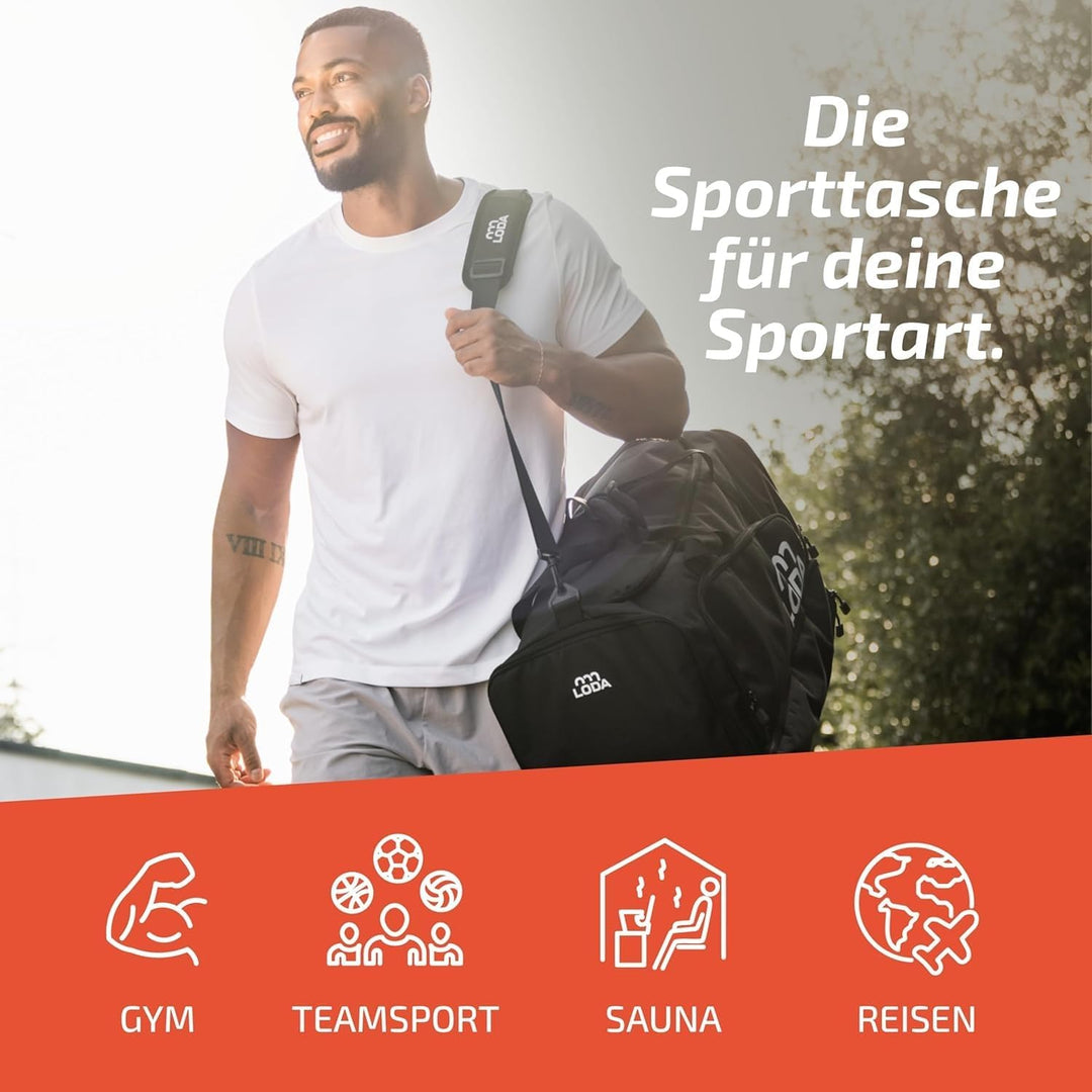 LODA compact (48L) Multifunktions-Sporttasche - Kompakt & Praktisch, Rucksackfunktion, Schuh- und Na