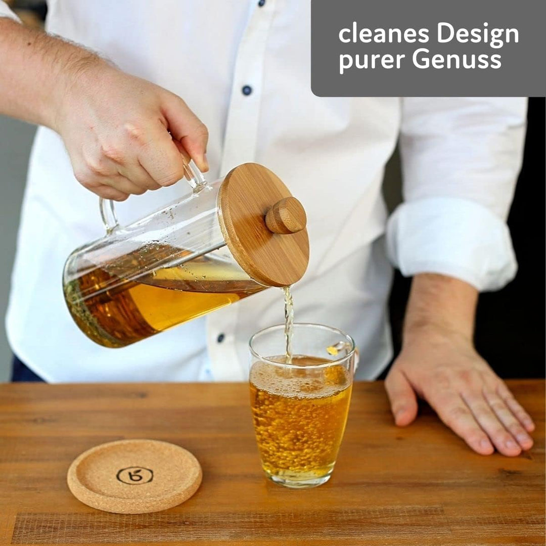 Buntfink French Press 1 Liter Glas – Kaffeebereiter mit Edelstahl-Filter & Bambus-Deckel – mit je 2