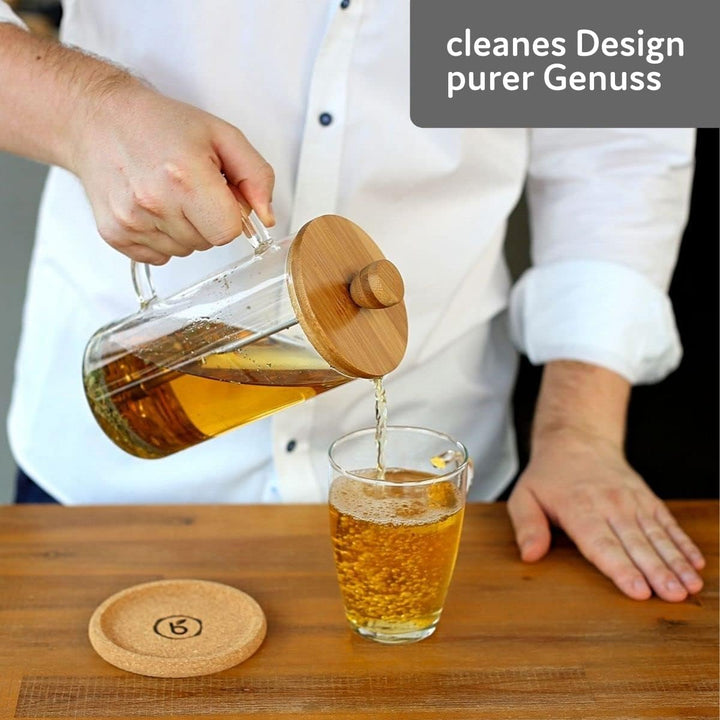 Buntfink French Press 1 Liter Glas – Kaffeebereiter mit Edelstahl-Filter & Bambus-Deckel – mit je 2