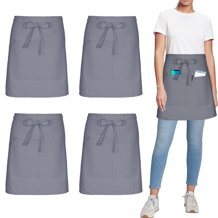 4 Stück Vorbinder Schürze, Kurz Kellner schürze mit 3 Taschen für Herren Damen Koch Küchen Grill (Po