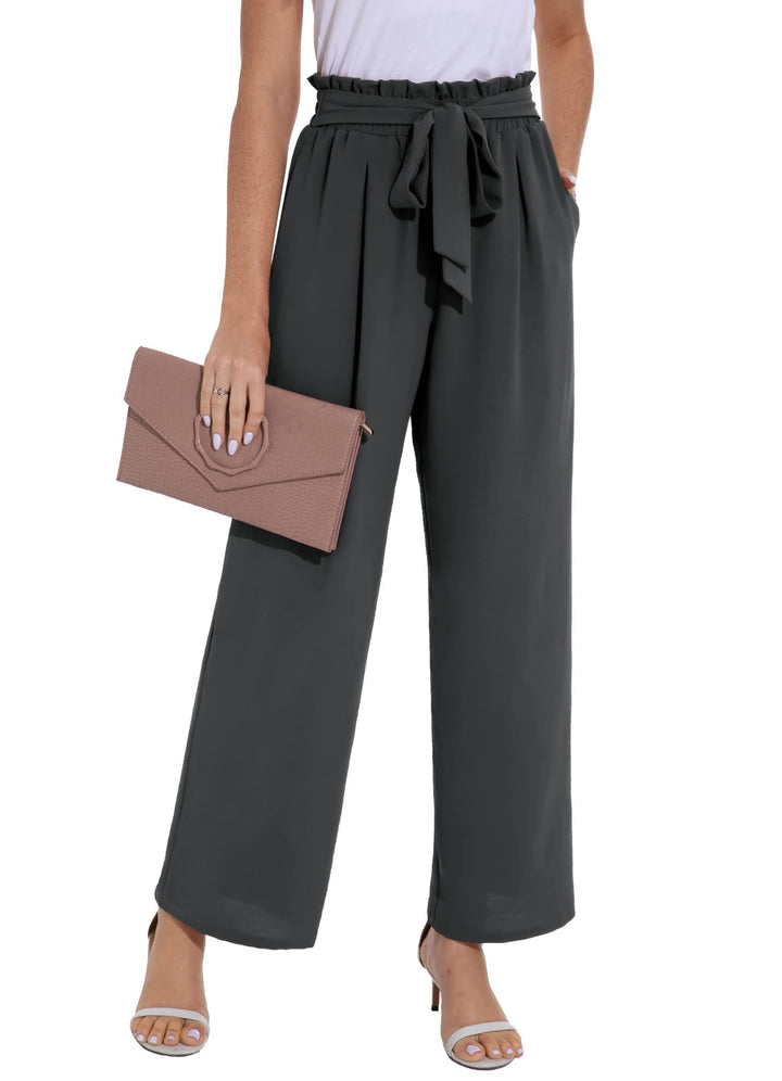 PrinStory Damen Hose Mit Weitem Bein Leichte Elastische Taille Sommer Hose Mit Taschen Kausale Arbei