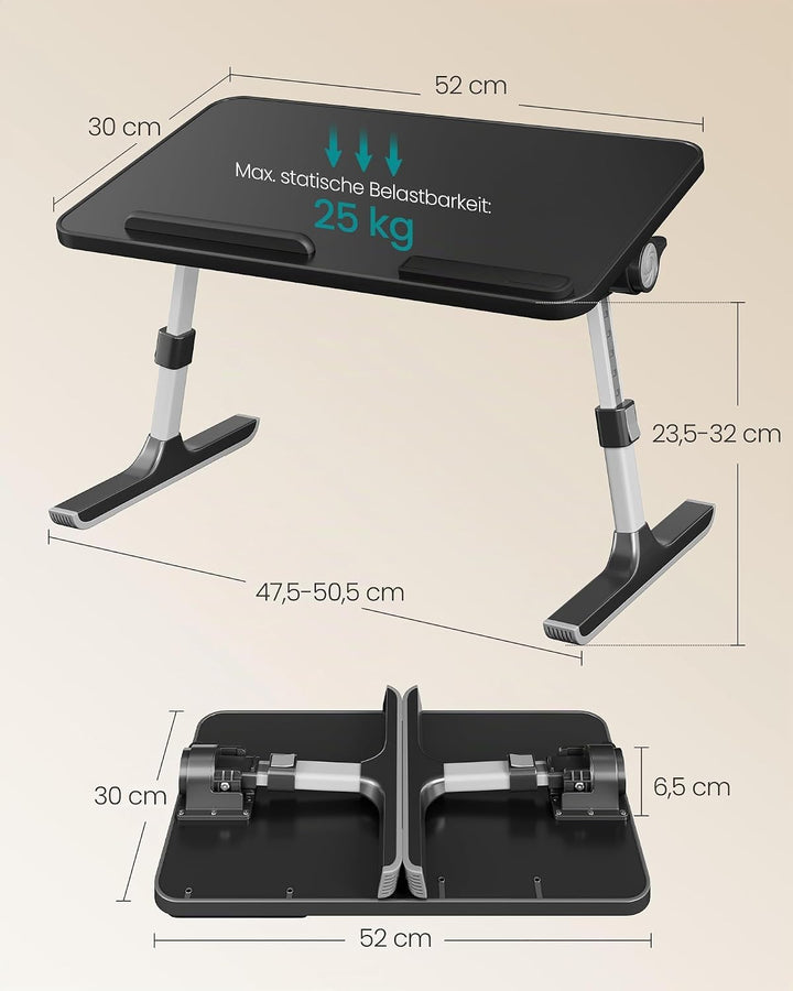 SONGMICS Laptoptisch, Betttisch mit Schublade, aus Holzspanplatte, Aluminiumlegierung und ABS-Kunsts
