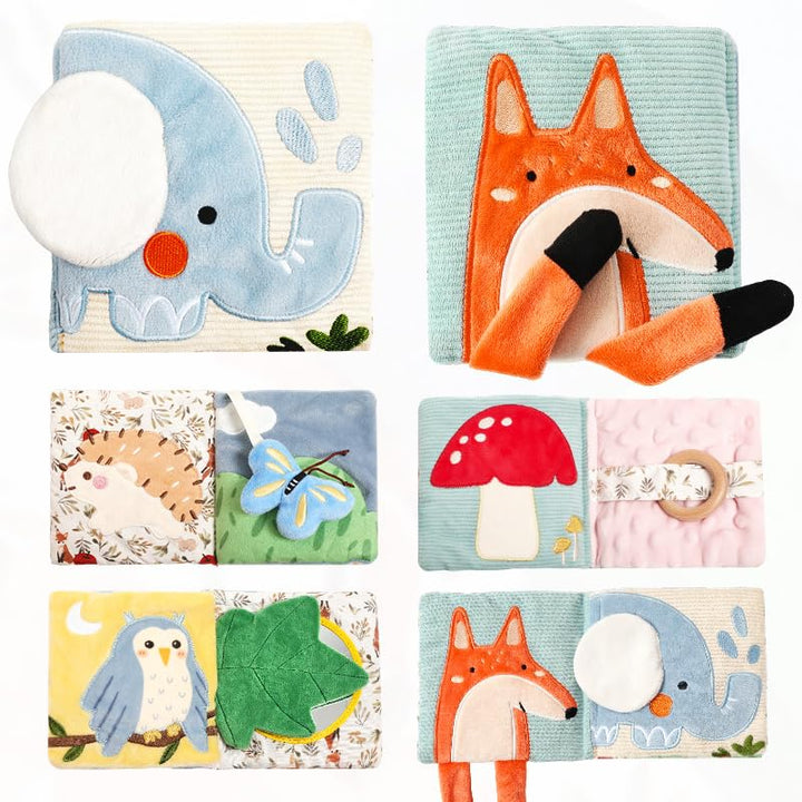 WOODEN TEETHER Babybuch Stoffbuch mit Spiegel, Baby Spielzeug 0-6 Monate Sensorisches Buch - Interak