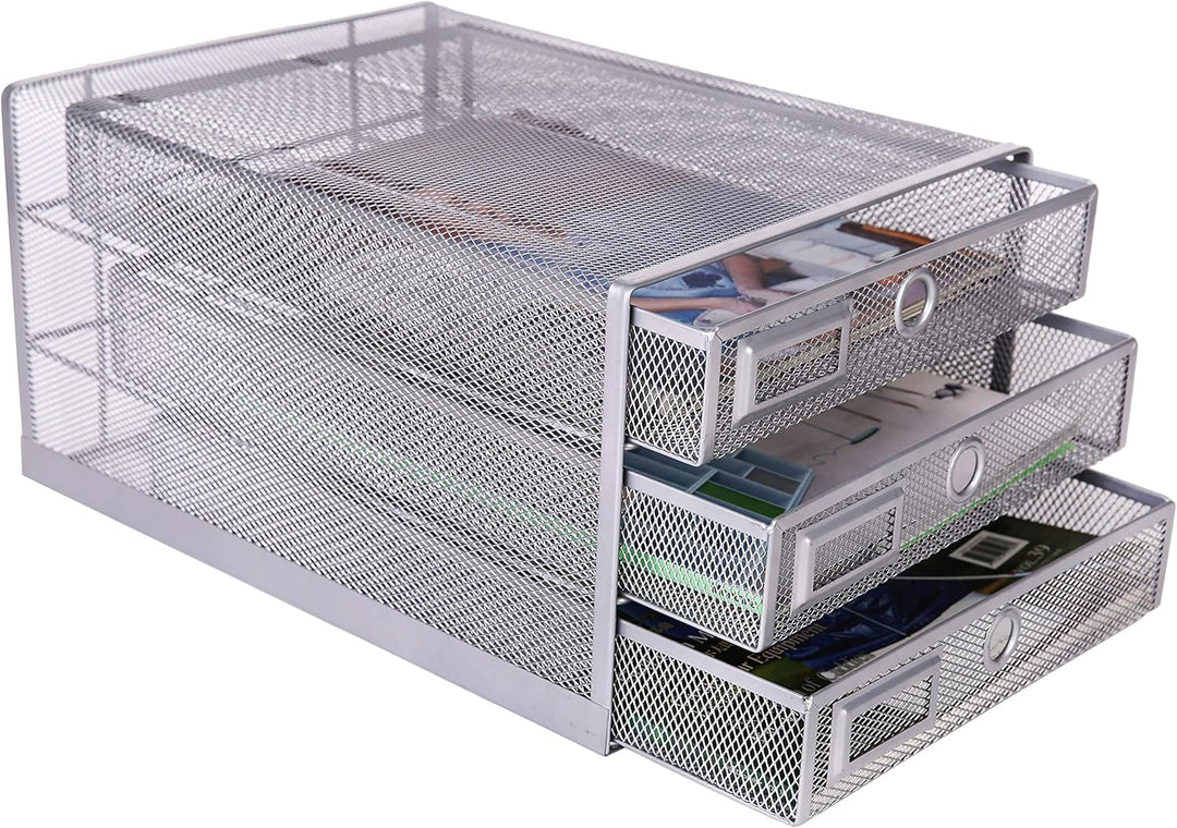 EXERZ Papier Sortierer mit 3 Schubladen/A4 Dokumente/Schubladenbox - Drahtgeflecht Büroablage/Aufbew