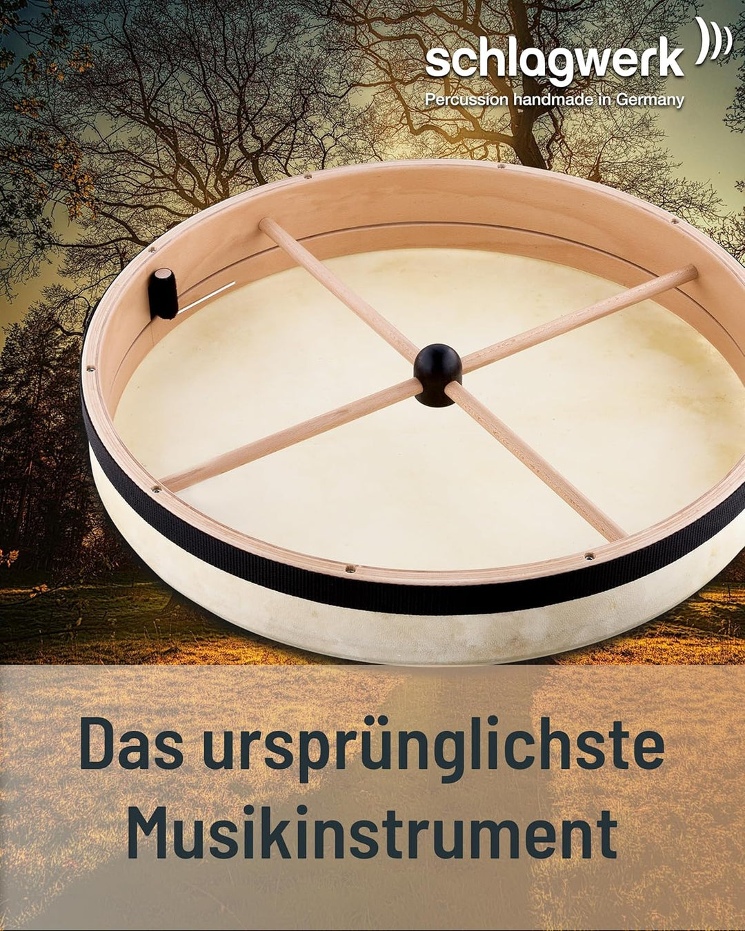 Schlagwerk RTS51 Rahmentrommel Frame Drum Natural -Handtrommel mit Haltekreuz - ⌀ 50 cm / 20 Zoll /