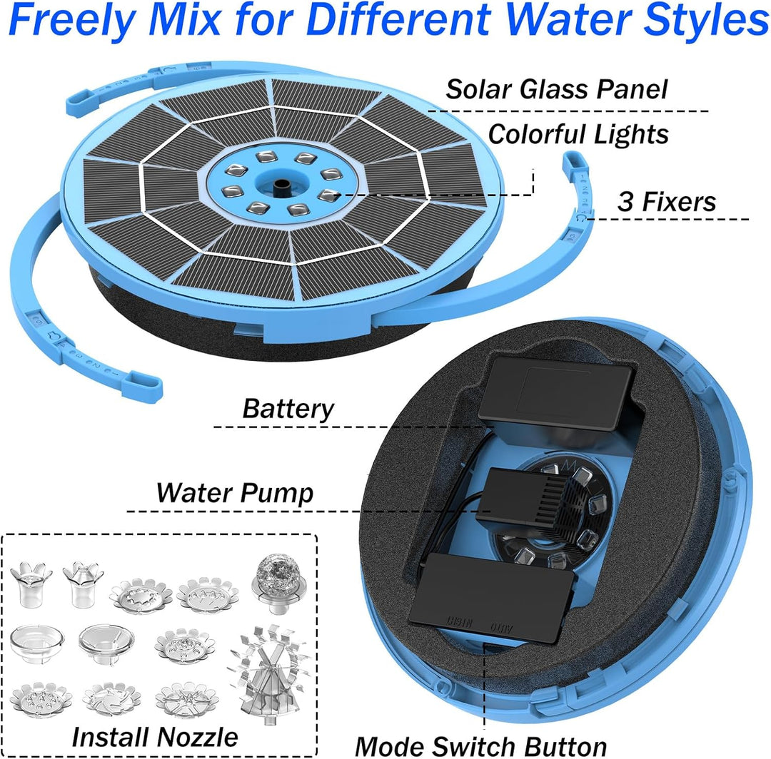 AISITIN LED Solar Springbrunnen für Aussen mit 3000mAh, 3,5W Solar Schwimmender Fontäne Pumpe mit Ve