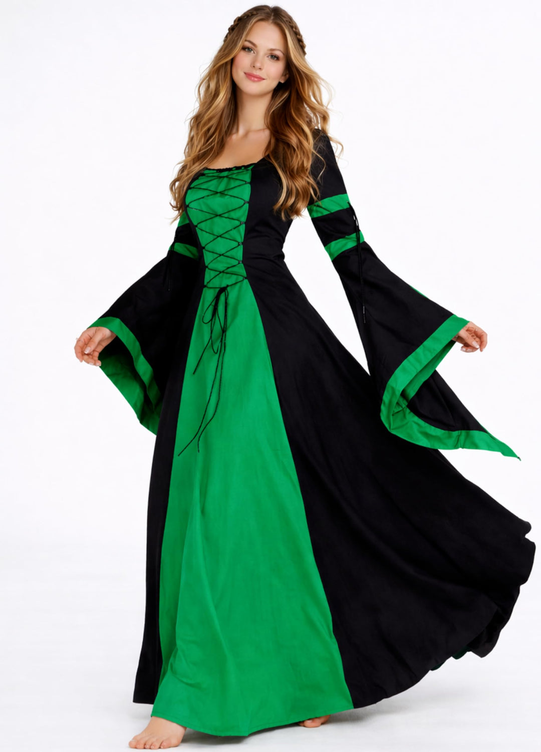 MAYLYNN Mittelalter Kleid Gewand Keyla grün- LARP, Grösse:L L Grün, L Grün