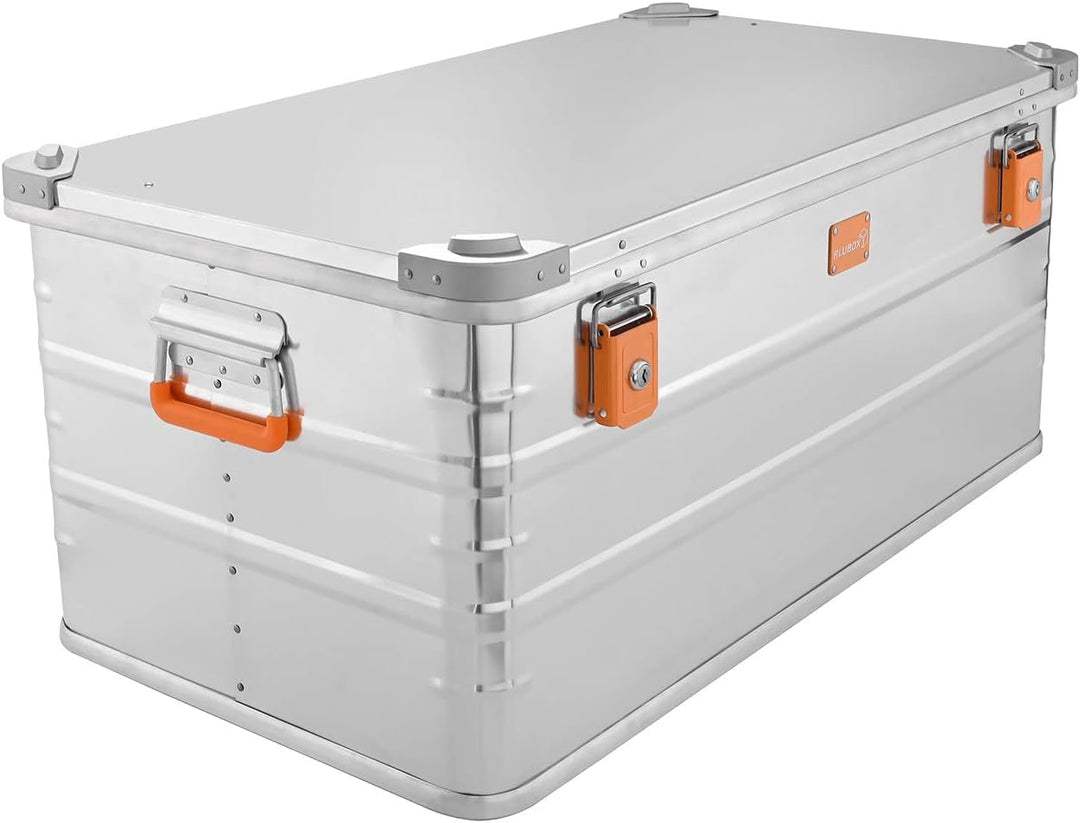 Alubox Alukiste abschliessbar E141 - Premium Aluminium Lagerbox 141 Liter - Deckel mit Aluminium Dru