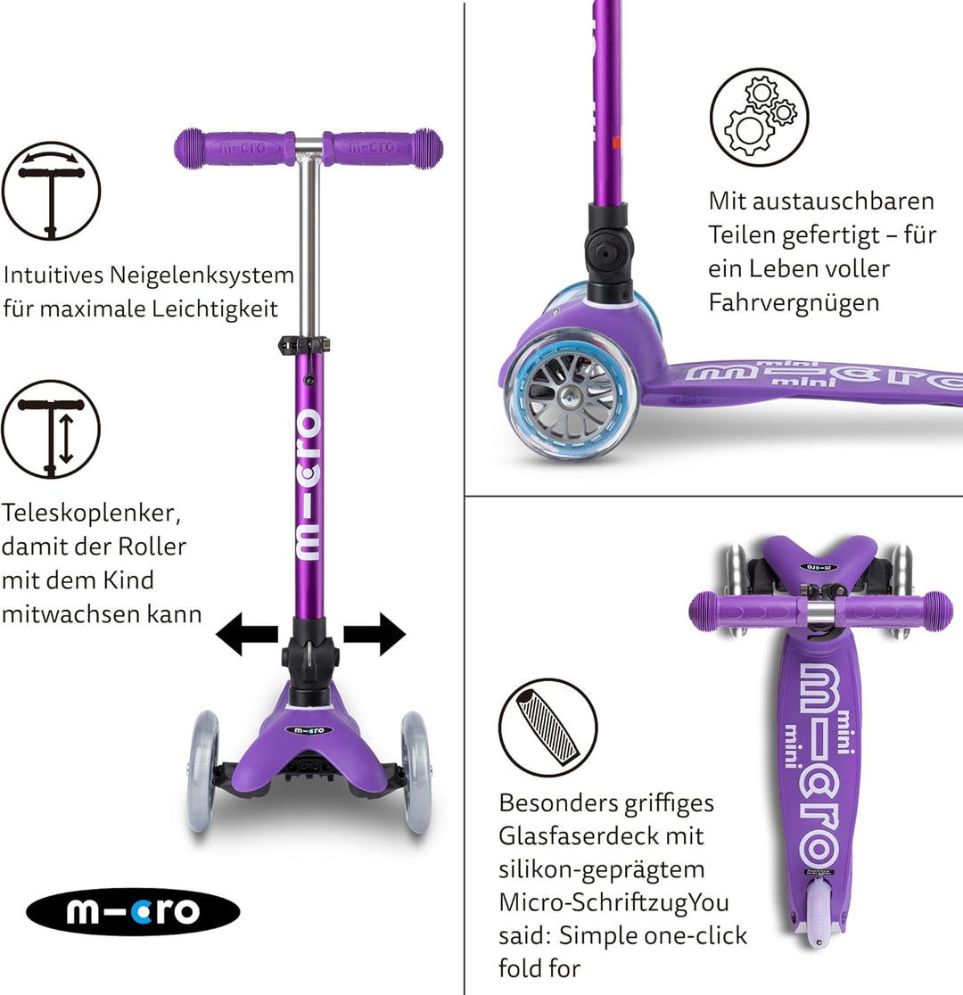 Micro Mini-Deluxe-Roller, zusammenklappbar, für Jungen und Mädchen, 3 Räder, 2–5 Jahre, leicht