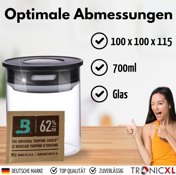 TronicXL 2x 700ml Vakuum Kräuter Borosilikat Glas Aufbewahrung Vorratsglas Ernte luftdicht Glasbehäl