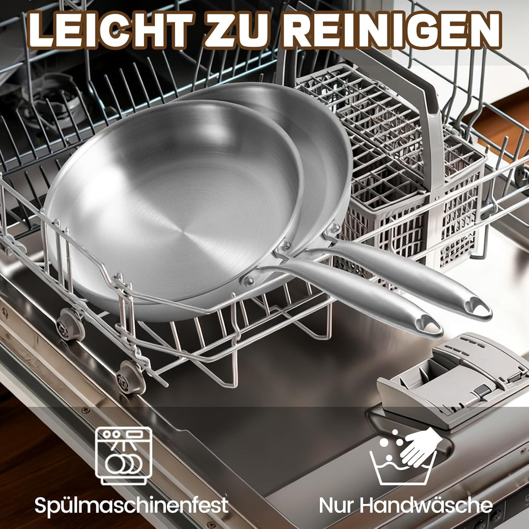 GOLDEN KEY Edelstahlpfanne 24cm, 3-lagige Edelstahl Pfanne Unbeschichtet, PFAS-, PTFE- und PFOA-frei