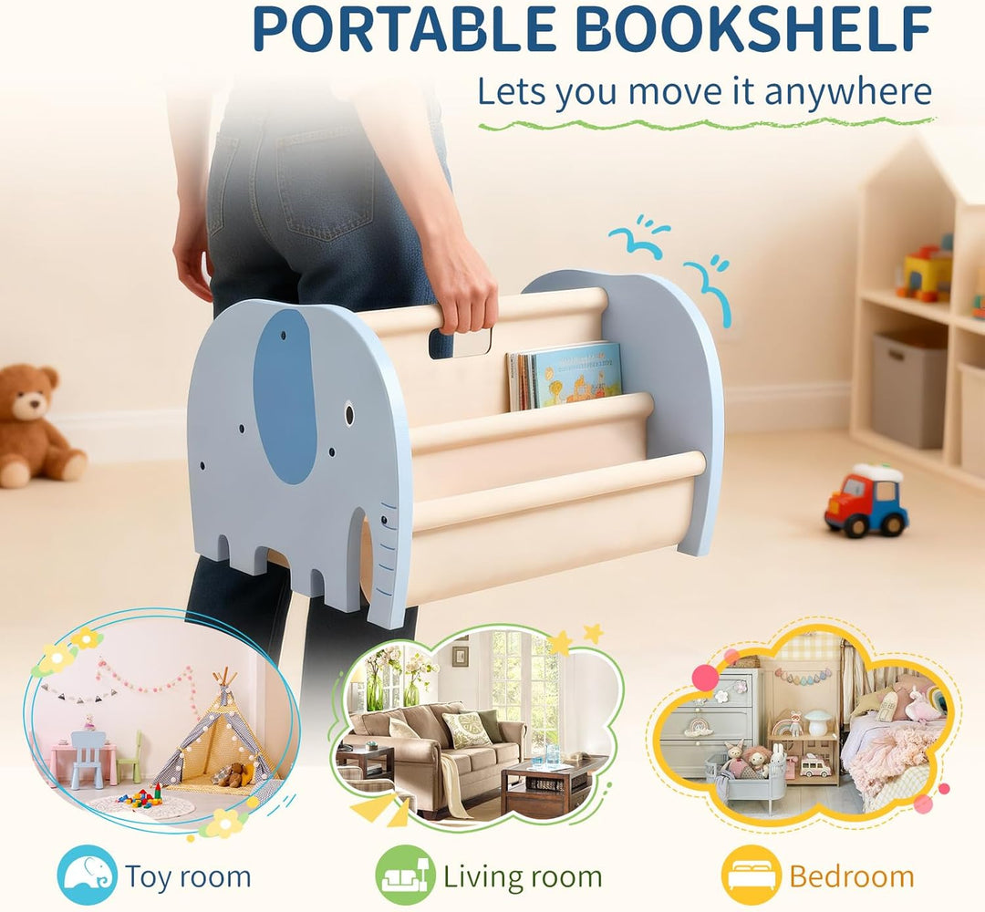 Kinder Bücherregal aus Holz - Montessori Bücherregal für Kinderzimmer| Elefant Design l Kinderzimmer