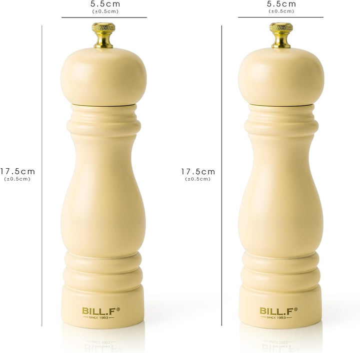 Bill.F Salz- und Pfeffermühlen-Set, Holz-Pfeffermühle, 2er-Set Manuelle Salz-Pfefferstreuer-Mühle, n