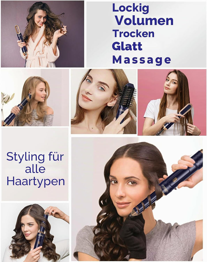 UKLISS 6 in 1 Hairstyler, Haarstyler &amp; Haartrockner Set mit Warmluft Lockenbürste Automatisch, Hair