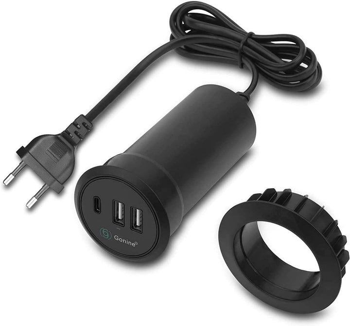 Gonine Desktop Power Tülle mit USB, versteckter Steckdose, Desktop-Ladestation, mit 1 Typ C- und 2 U