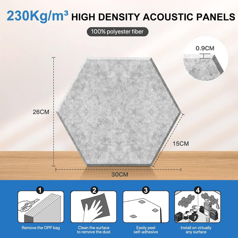 Hexagon Akustikplatten, Schalldämmung Wand, 12 Stück, Hohe Dichte Akustikpaneele für Decken-/Tür-/Wa