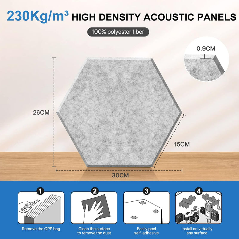 Hexagon Akustikplatten mit Aufkleber, Schalldämmung Wand, 12 Stück, Hohe Dichte Akustikpaneele für D