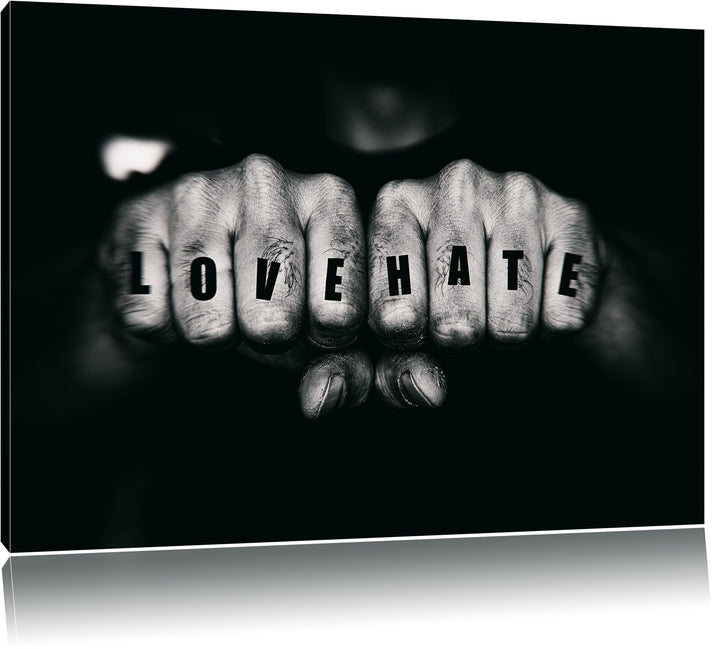 Love Hate Fäuste, Format: 100x70 auf Leinwand, XXL riesige Bilder fertig gerahmt mit Keilrahmen, Kun