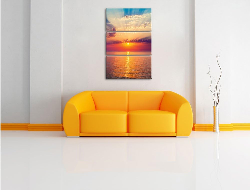 Pixxprint Meer im Sonnenaufgang 3-Teiler Leinwandbild 120x80 Bild auf Leinwand