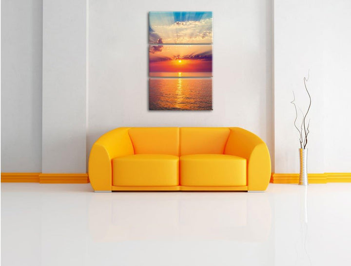 Pixxprint Meer im Sonnenaufgang 3-Teiler Leinwandbild 120x80 Bild auf Leinwand