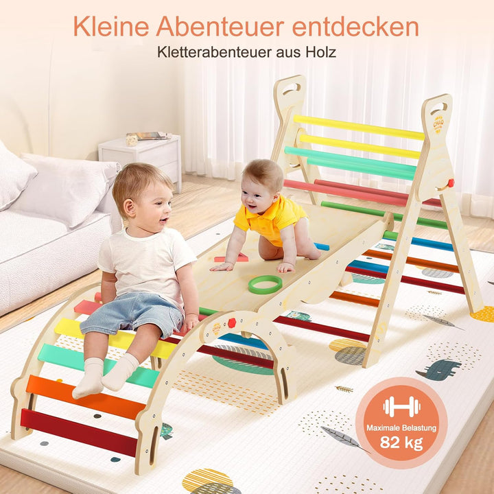 Pikler Dreieck 8-in-1 klappbar, Montessori Klettergerüst Indoor aus Holz mit Rutsche, Kletterbogen u
