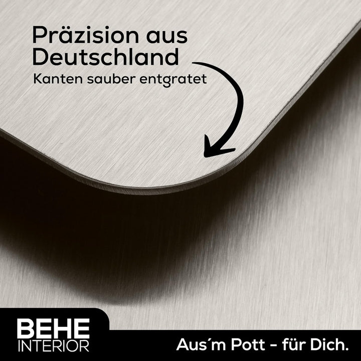 BEHE - Edelstahl Arbeitsplatte [versch. Grössen], Rutschfestes Knetbrett für Teig zum Backen, Küchen