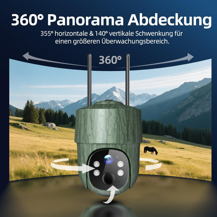 CEYOMUR 4G LTE Wildkamera Solar, 2K-PTZ Wildtierkamera mit SIM Karte & SD Karte, Überwachungskamera