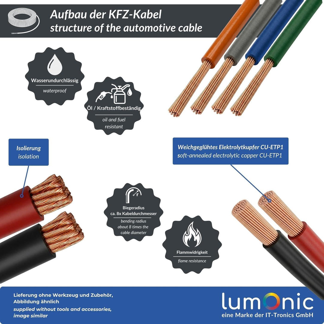 5m FLY Fahrzeugleitung Rot 16mm² rund Kabel Litze KFZ Stromkabel