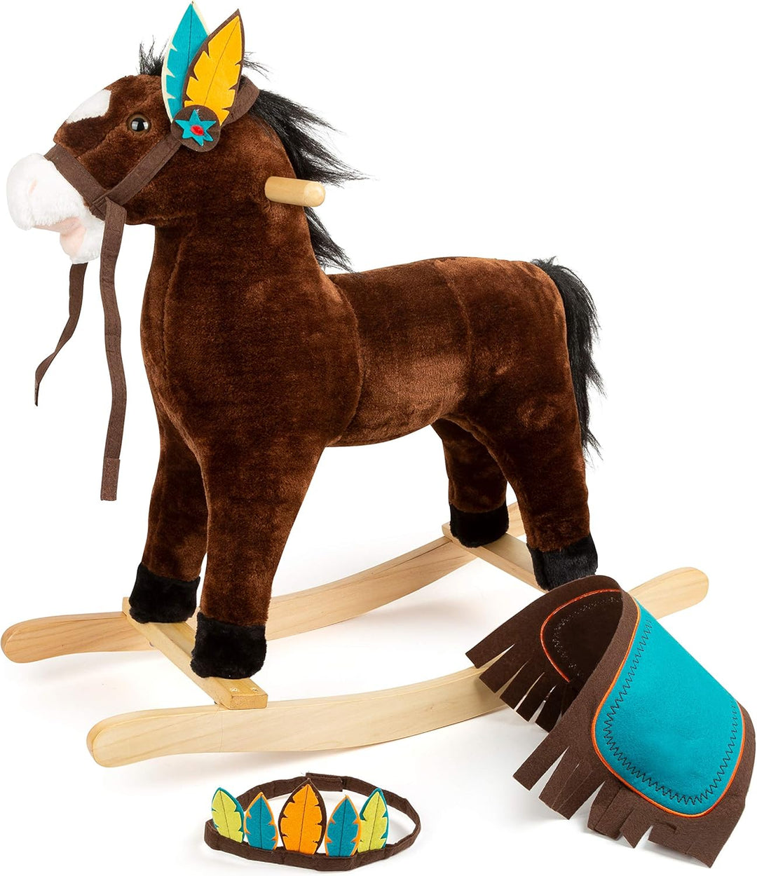 small foot 11385 Schaukelpferd Indianer, mit Soundeffekten und inkl. passenden Kopfschmuck, ab 3 Jah