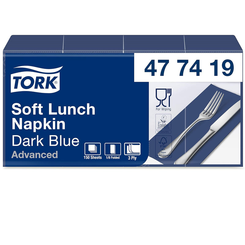 Tork 477419 Soft Lunchservietten Dunkelblau 1/8 Falz / 3-lagige, vorgefaltete Servietten für kleine