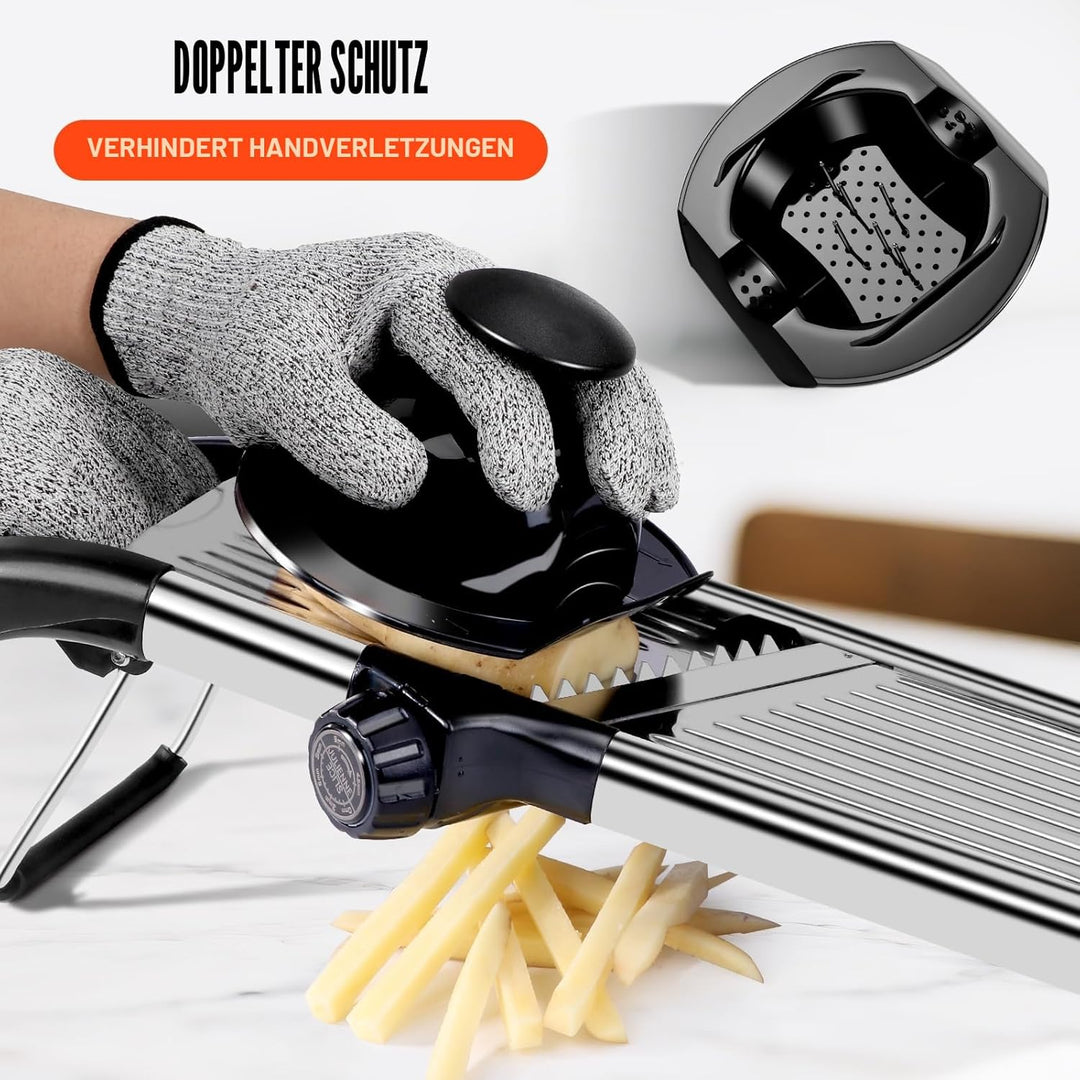 Masthome Gemüsehobel Mandoline, Multifunktion Gemüseschneider Edelstahl mit Schnittfesten Handschuhe