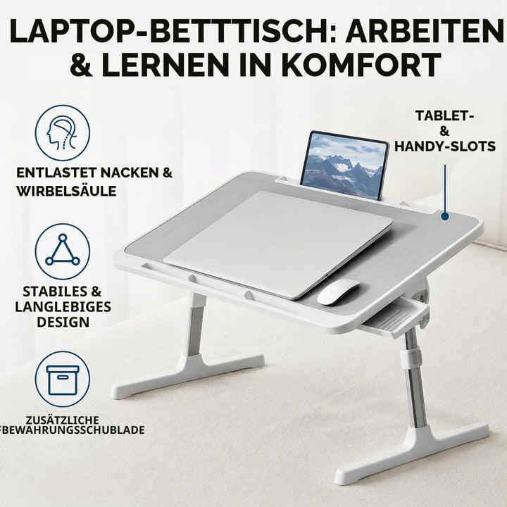 Laptop Tisch für Bett,Laptop Tisch für Sofa,Höhen- und Neigungsverstellbarer,Betttisch Klappbar mit