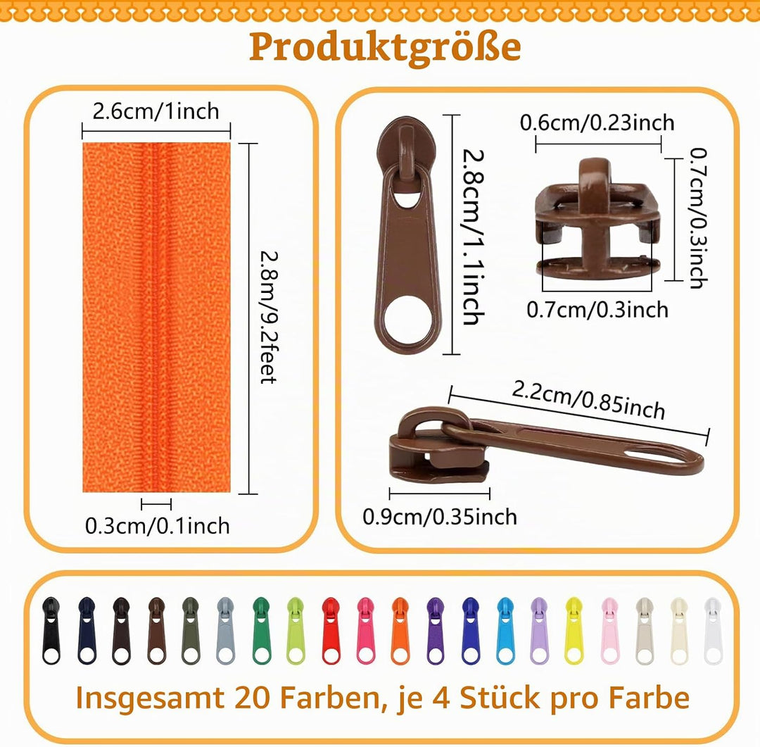62 Yards/ 56 m Reissverschlüsse Nylon Endlos Reissverschluss Set mit Schieber und Reissverschluss zu