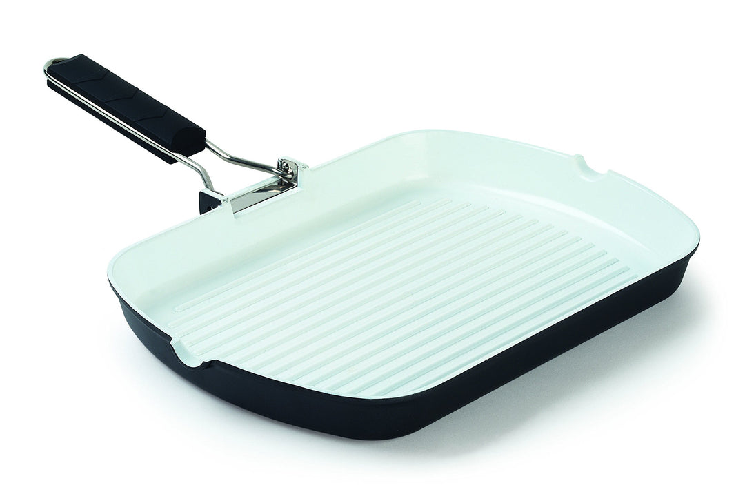 Grillpfanne aus Aluminium, 34 x 24 cm, mit weisser, keramischer Antihaftbeschichtung von TOGNANA
