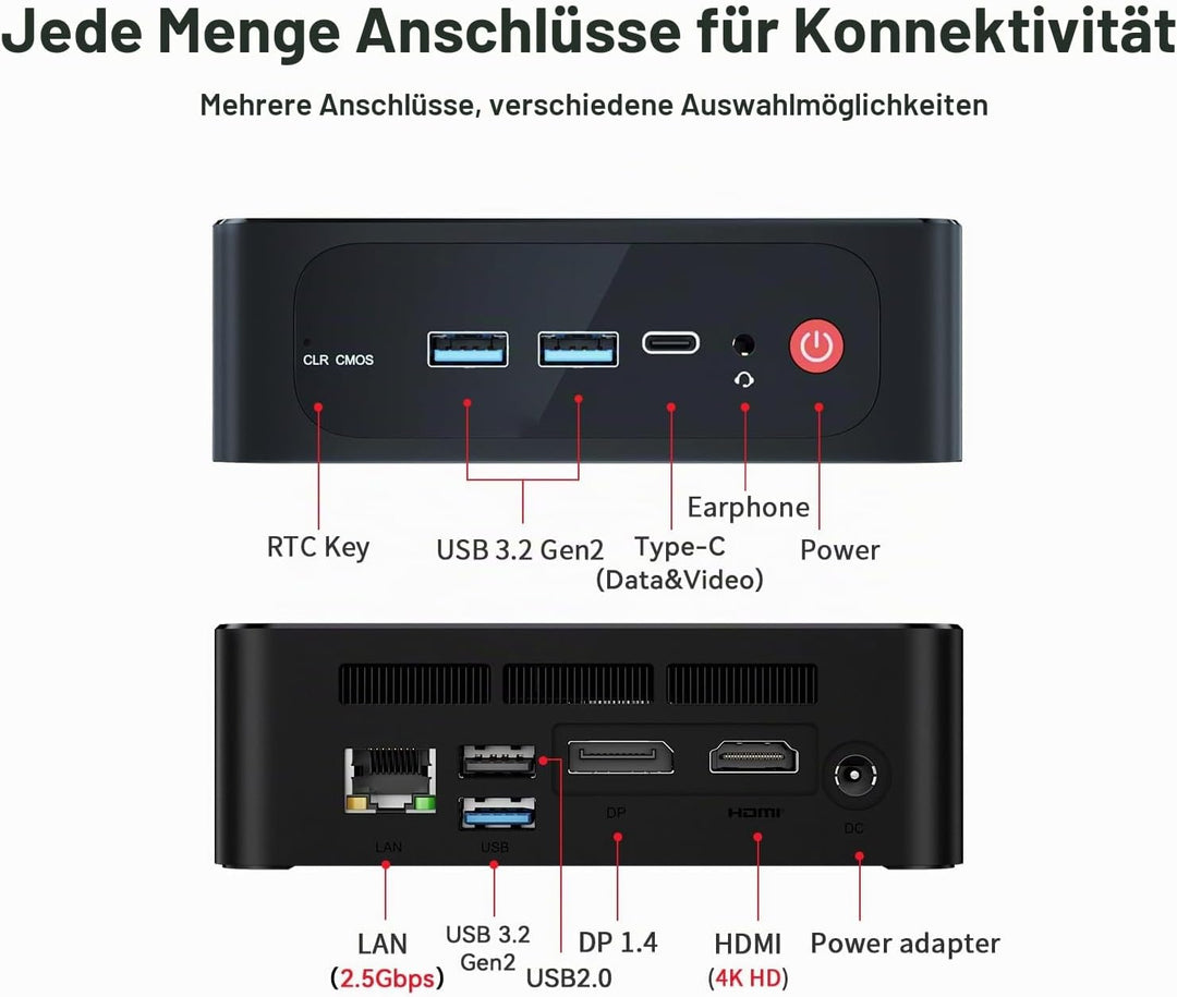 Beelink SER5 Mini PC, AMD Ryzen 5 5500U(6C/12T) bis zu 4.0GHz, Mini Computer 32GB DDR4 RAM 500GB NVM