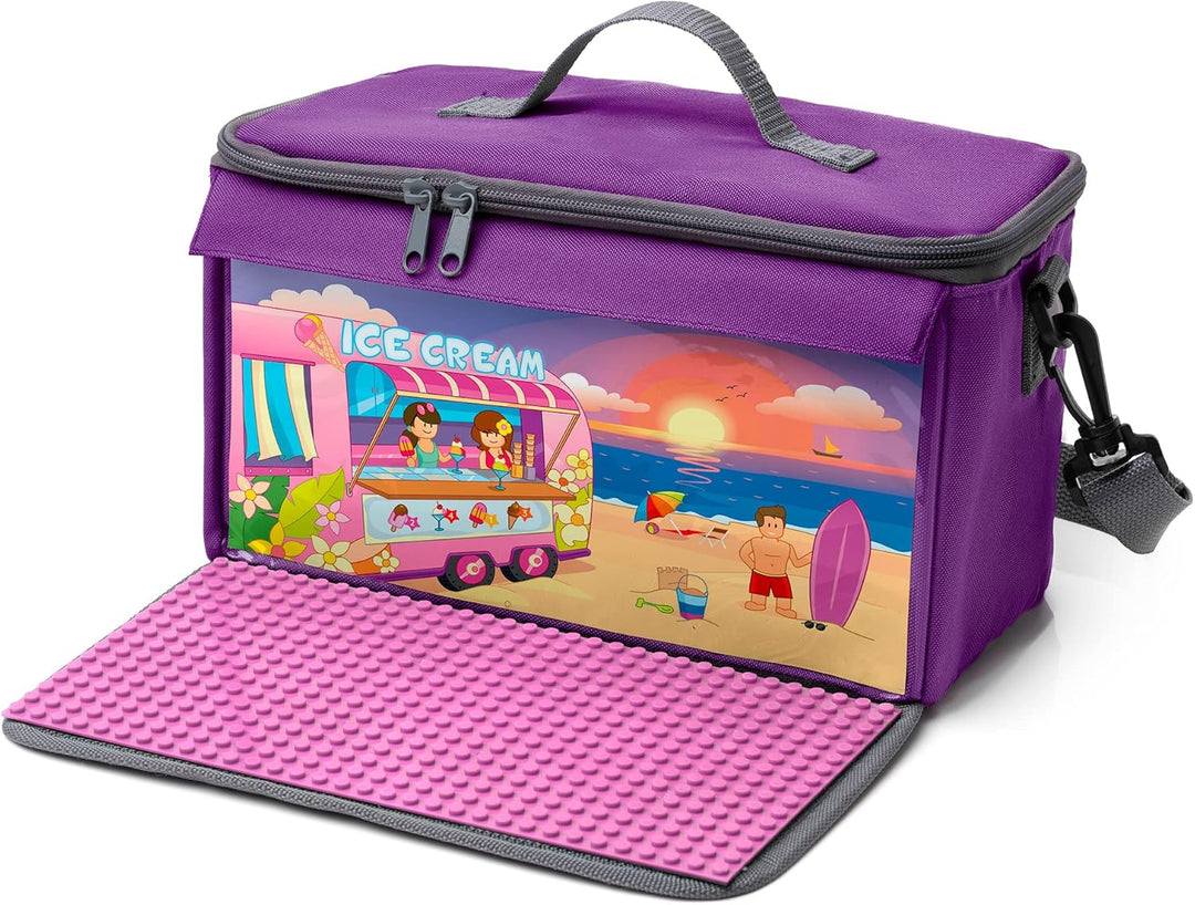 fantifant Baustein Tasche für Lego mit ausklappbarer Bauplatte kompatibel mit Lego Tasche MIT AUSTAU
