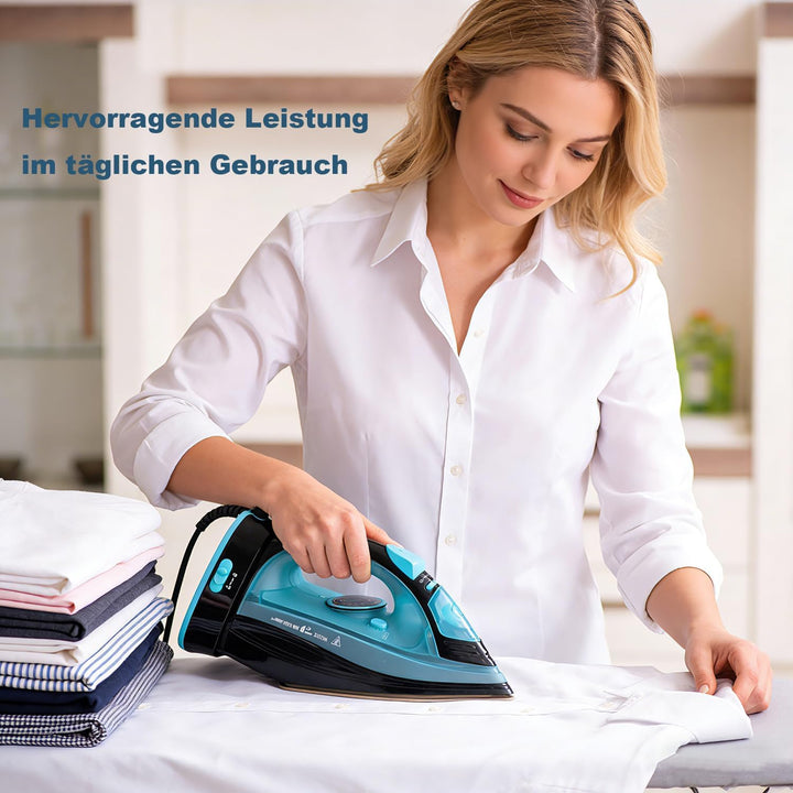 Bügeleisen, Dampfbügeleisen Kabelloses, Keramiksohle, abschaltautomatisch, 2400W Blau, Blau
